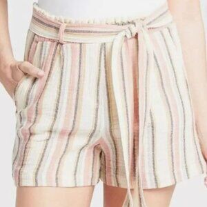 NWT Evereve Roan + Ryan | Beau Stripe Tie Waist Cotton Shorts Cream | Size Small